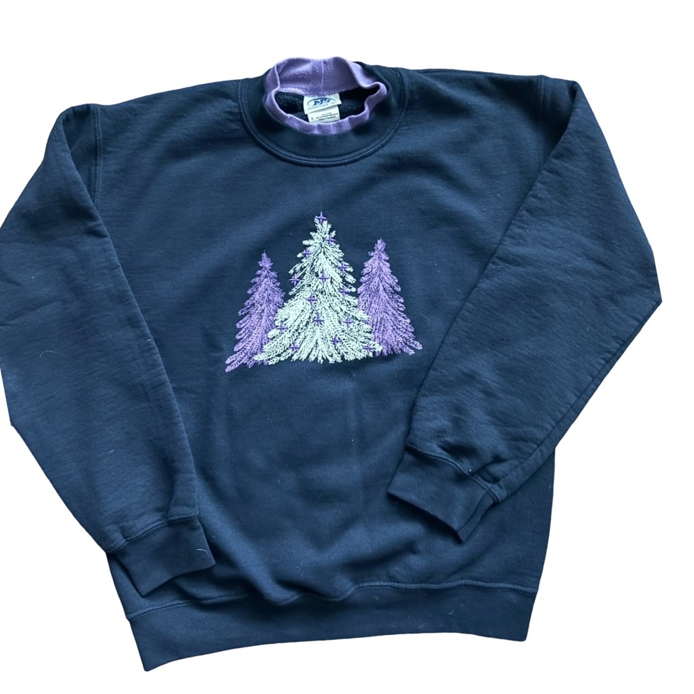 Vintage winter pine  Trees Sweatshirt – Black Purple – S - Picture 2 of 4